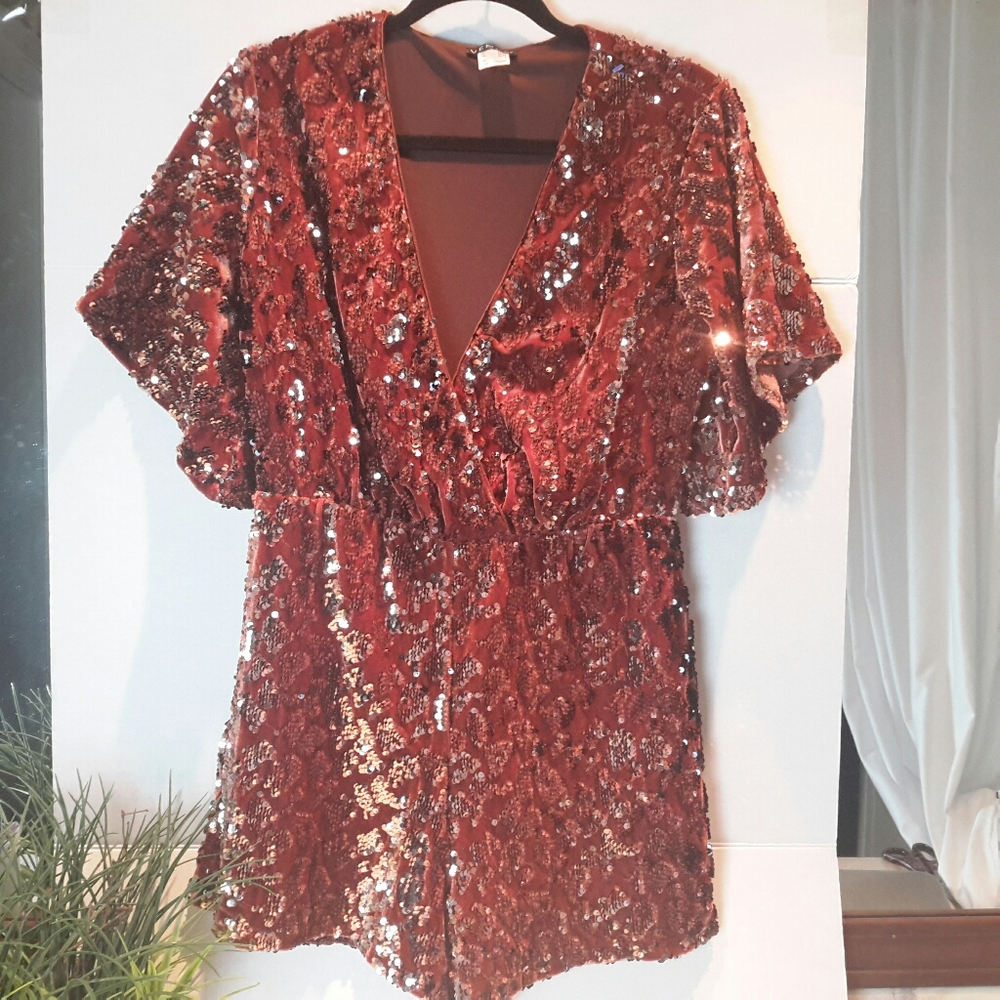 Venus Rust Multi Sequin Romper Size S - image 7